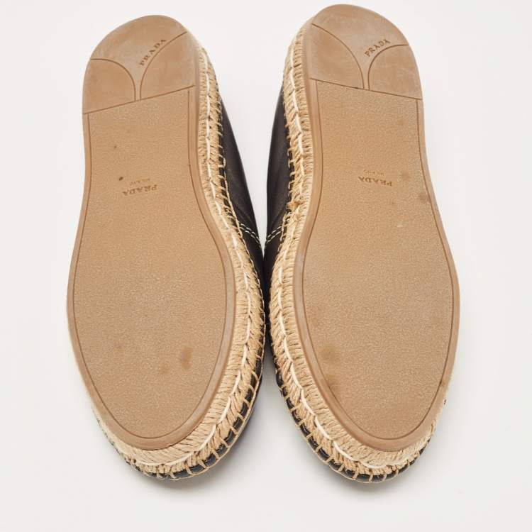 مملوكة مسبقًا Prada Black Leather Bow Espadrille Flats Size 38.5