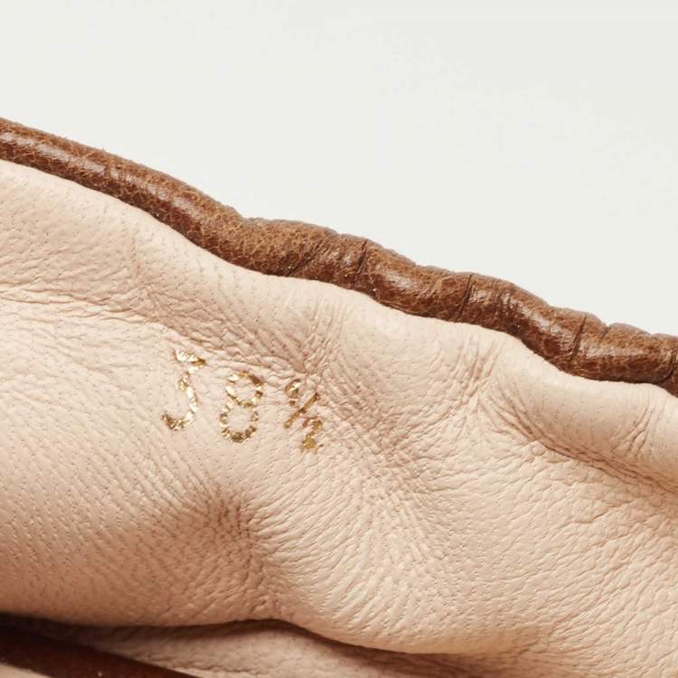 Pre Owned Prada Brown Leather Scrunch Ballet Flats Size 38.5 