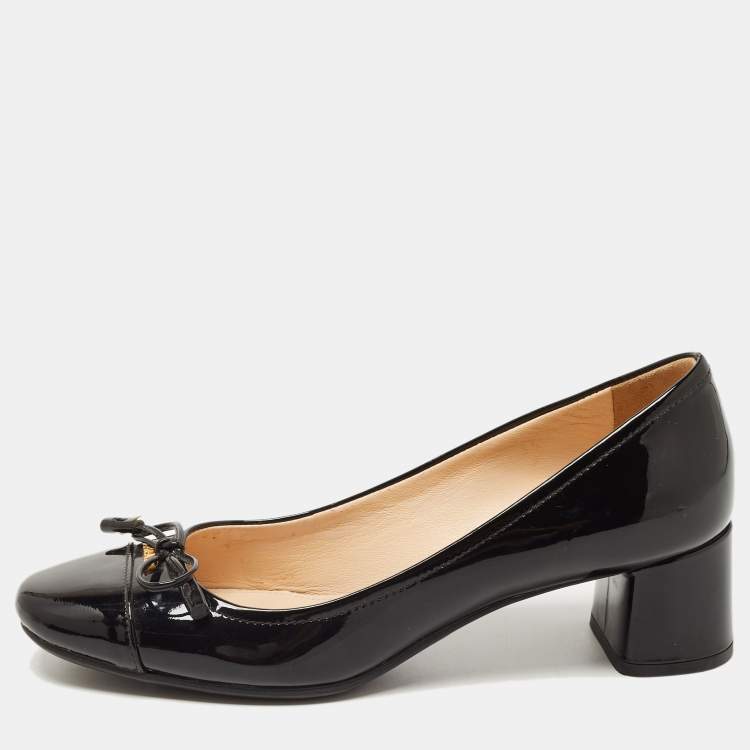 Pre Owned Prada Black Patent Leather Block Heel Pumps Size 35