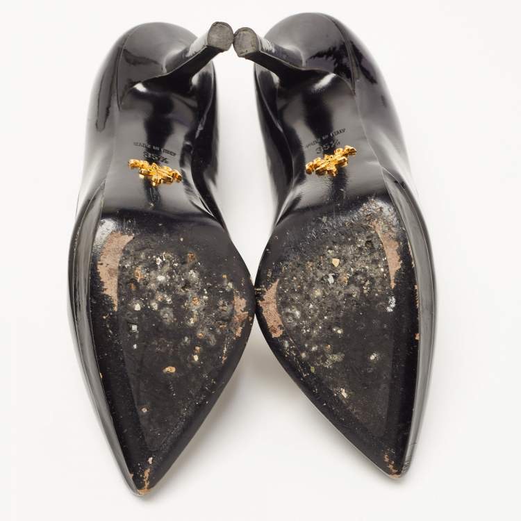 Pre Owned Prada Black Patent Platform Pointed Toe Pumps Size 35.5