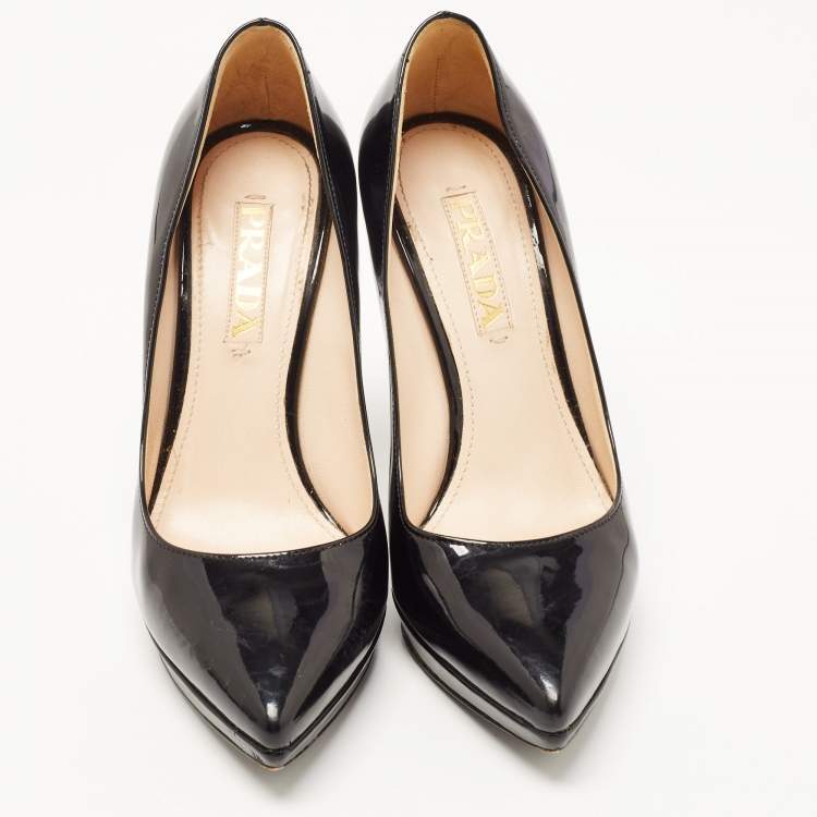 Pre Owned Prada Black Patent Platform Pointed Toe Pumps Size 35.5