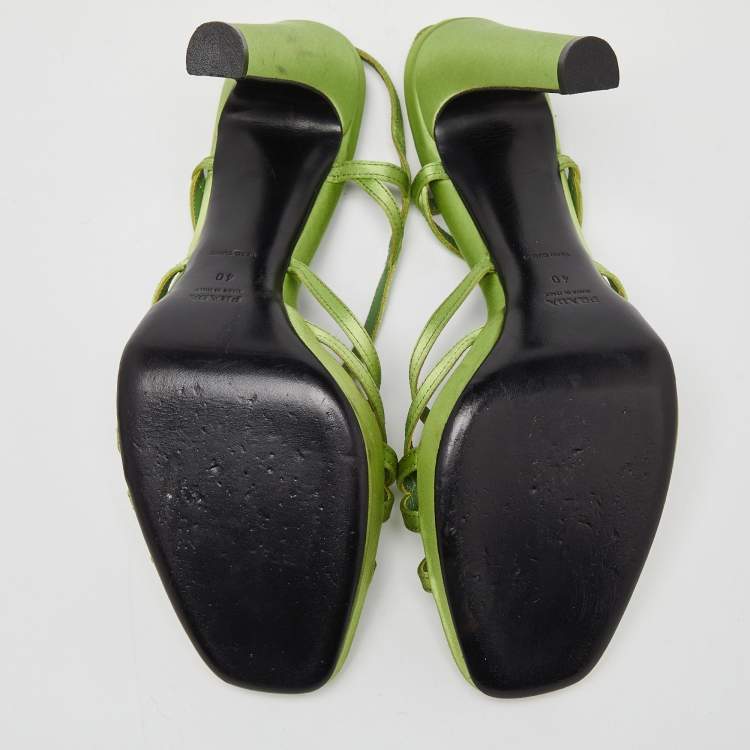Pre Owned Prada Green Satin Strappy Open Toe Platform Slingback Sandals Size 40