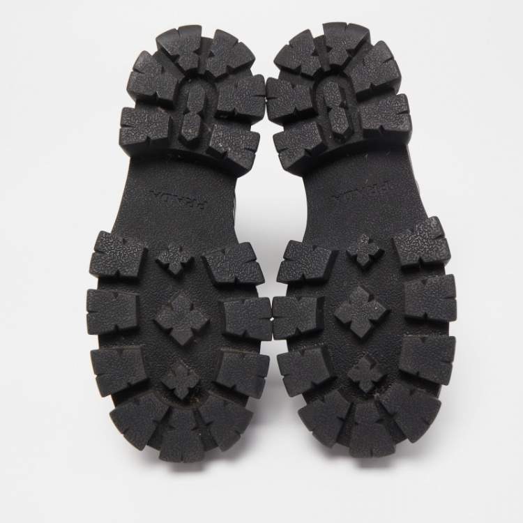 Pre Owned Prada Black Leather and Nylon Combat Boots Size 40