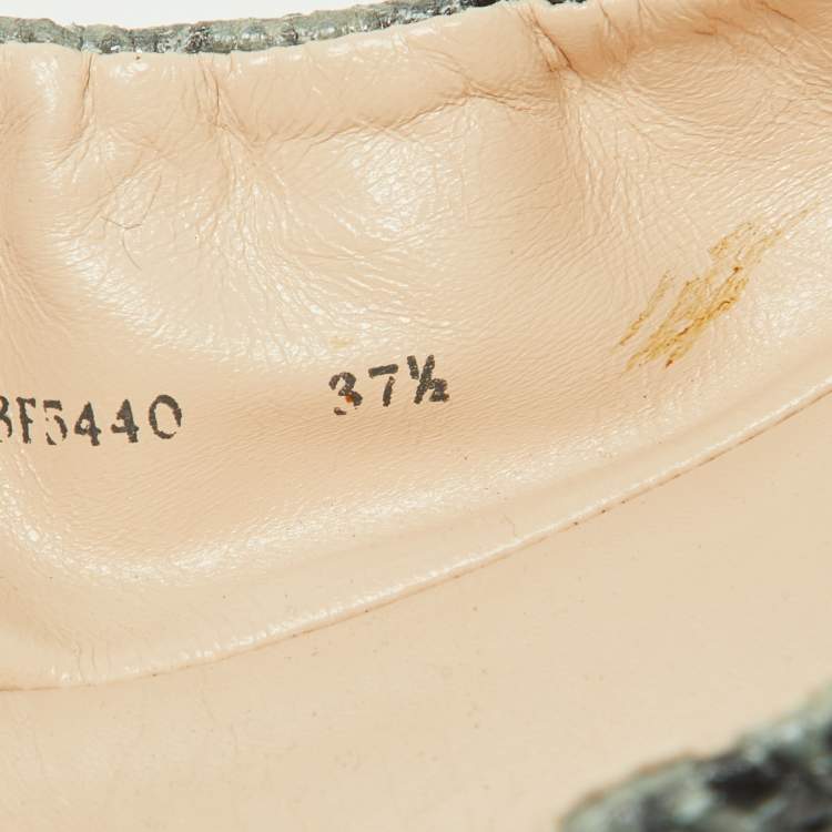 Pre Owned Prada Blue Python Embossed Leather Scrunch Bow Ballet Flats Size 37.5