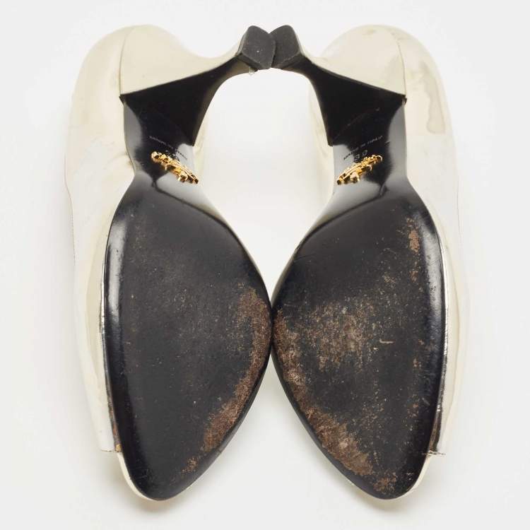 Pre Owned Prada Metallic Gold Leather Peep Toe Pumps Size 39