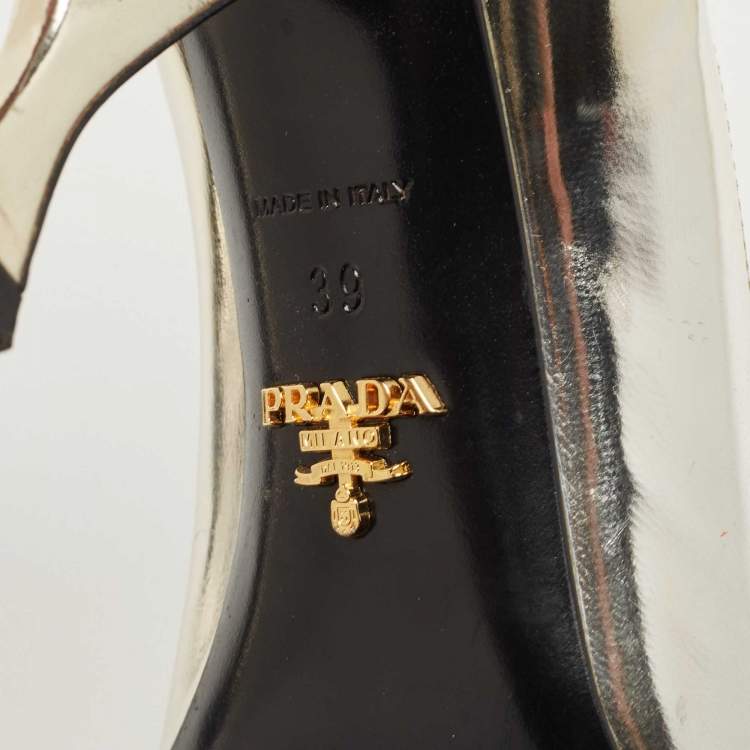 Pre Owned Prada Metallic Gold Leather Peep Toe Pumps Size 39