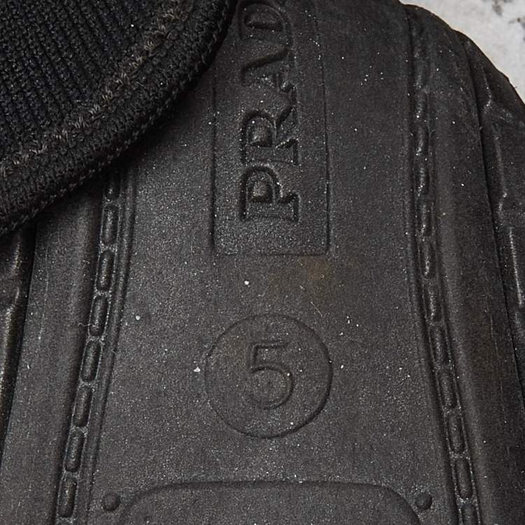 Pre Owned Prada Black Knit Fabric and Leather Logo Low Top Sneakers Size 38