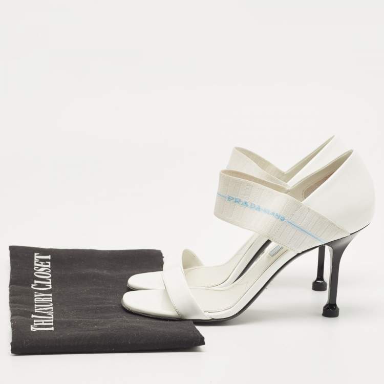 Pre Owned Prada White Patent Leather Elastic Strap Open Toe Pumps Size 36