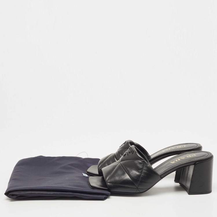 Pre Owned Prada Black Quilted Leather Slide Sandals Size 39
