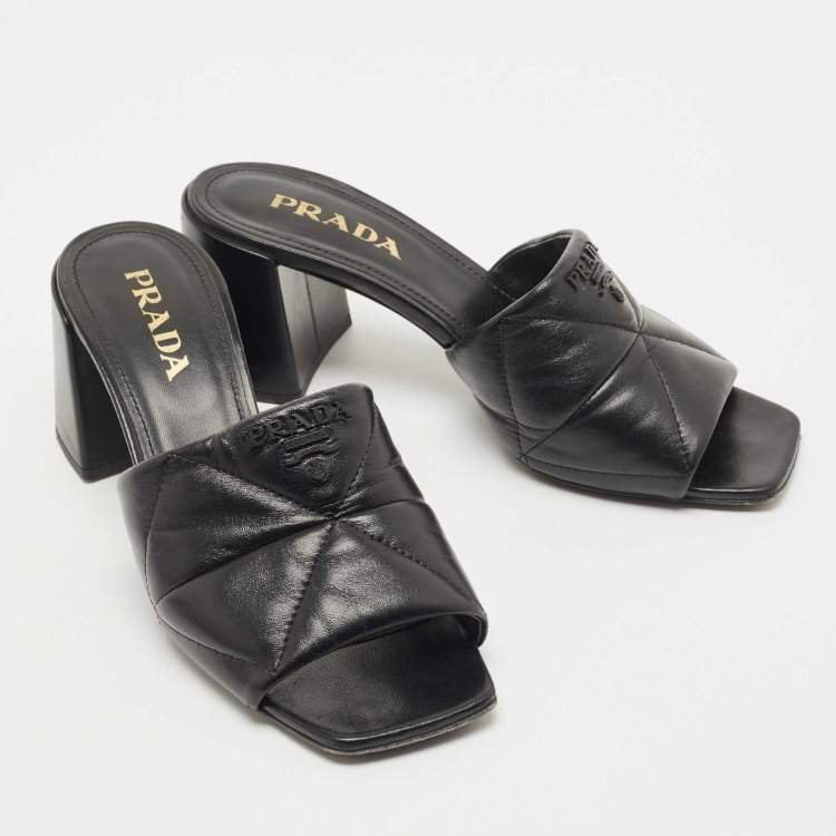 Pre Owned Prada Black Quilted Leather Slide Sandals Size 39