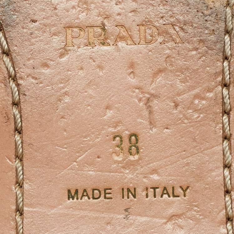 Pre Owned Prada Green Ostrich Leather Flat Slides Size 38