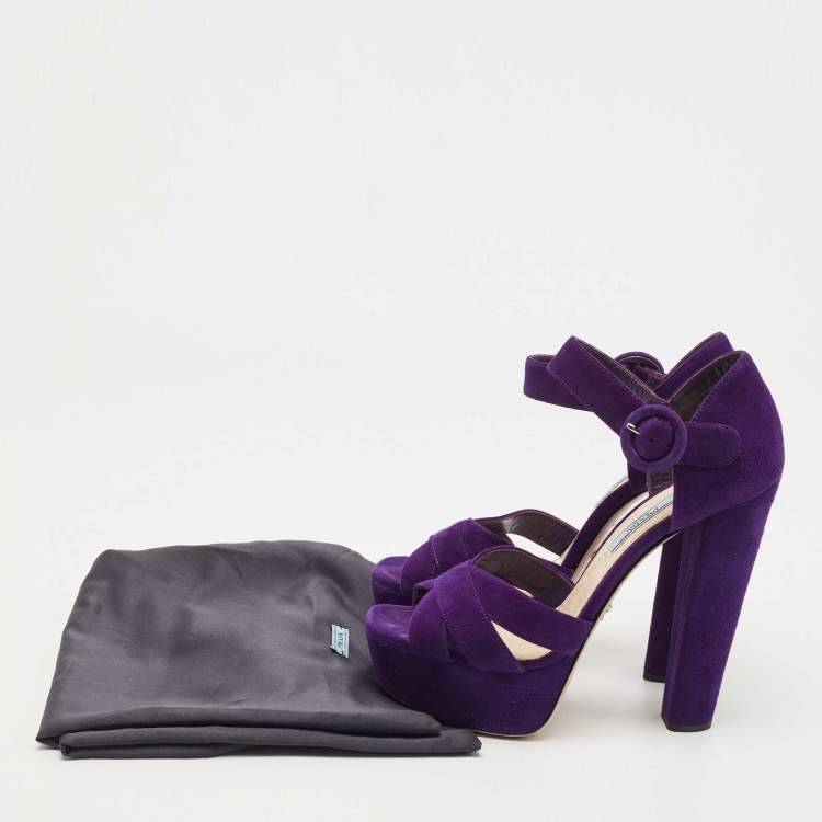 Pre Owned Prada Purple Suede Ankle Strap Platform Sandals Size 37.5