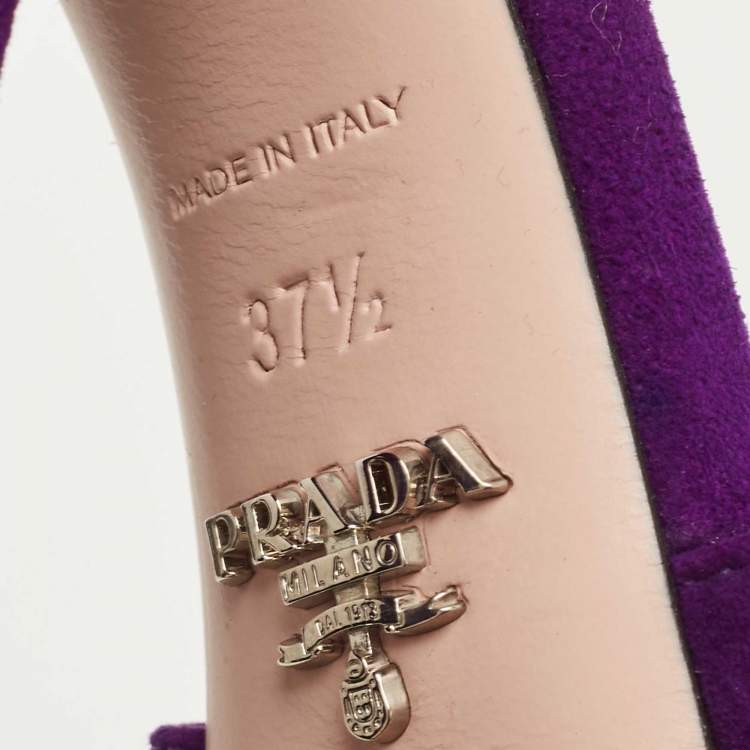 Pre Owned Prada Purple Suede Ankle Strap Platform Sandals Size 37.5