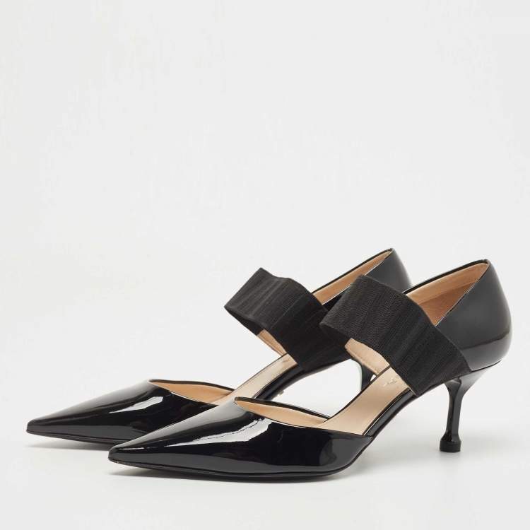 Pre Owned Prada Black Patent Leather Elastic Pointed Toe Pumps Size 38