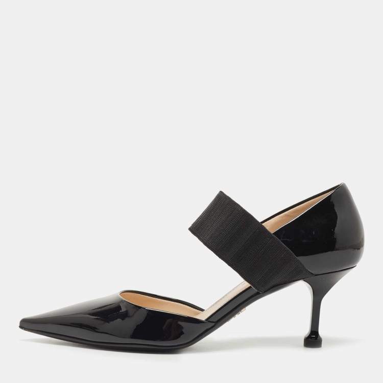 Pre Owned Prada Black Patent Leather Elastic Pointed Toe Pumps Size 38