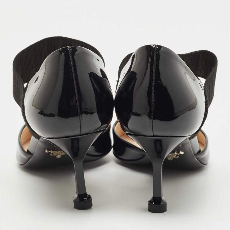 Pre Owned Prada Black Patent Leather Elastic Pointed Toe Pumps Size 38