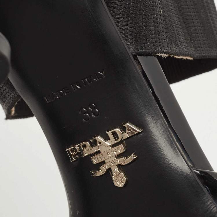 Pre Owned Prada Black Patent Leather Elastic Pointed Toe Pumps Size 38