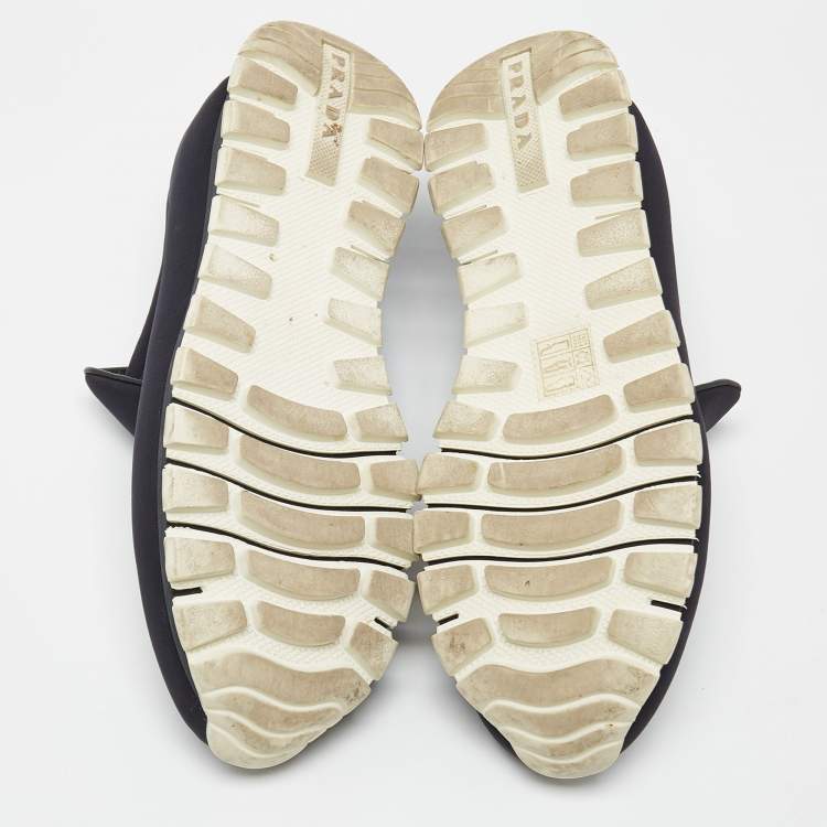 Pre Owned Prada Black Neoprene Crystal Embellished Slip On Sneakers Size 38