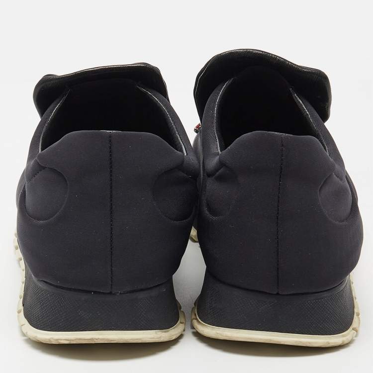 Pre Owned Prada Black Neoprene Crystal Embellished Slip On Sneakers Size 38