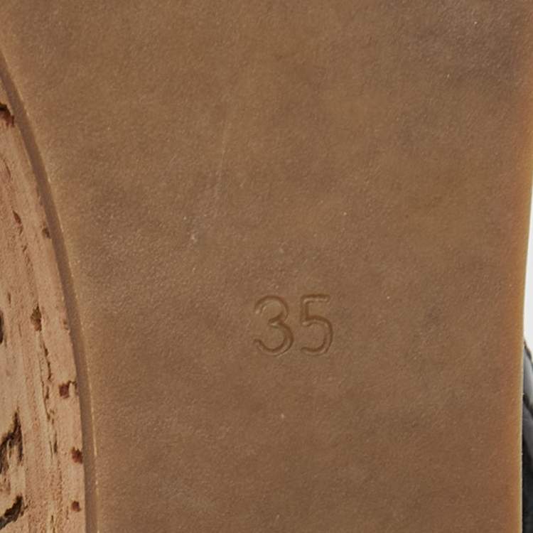 Pre Owned Prada Black Patent Leather Wedge Platform Slingback Sandals Size 35