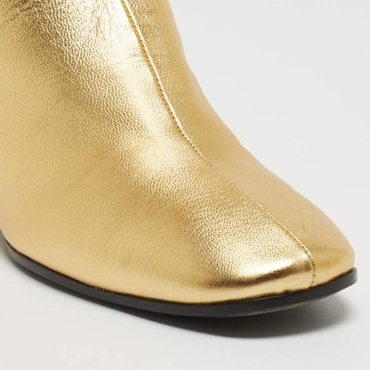 Pre Owned Prada Metallic Gold  Leather Ankle Boots Size 37