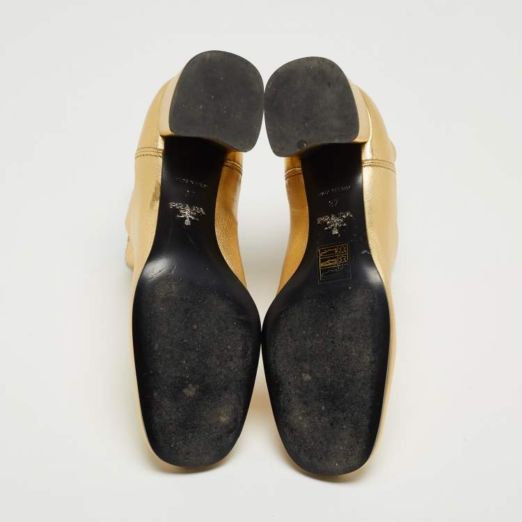 Pre Owned Prada Metallic Gold  Leather Ankle Boots Size 37