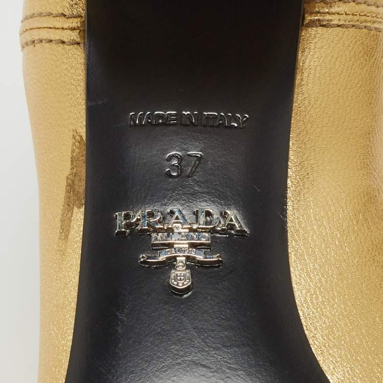 Pre Owned Prada Metallic Gold  Leather Ankle Boots Size 37