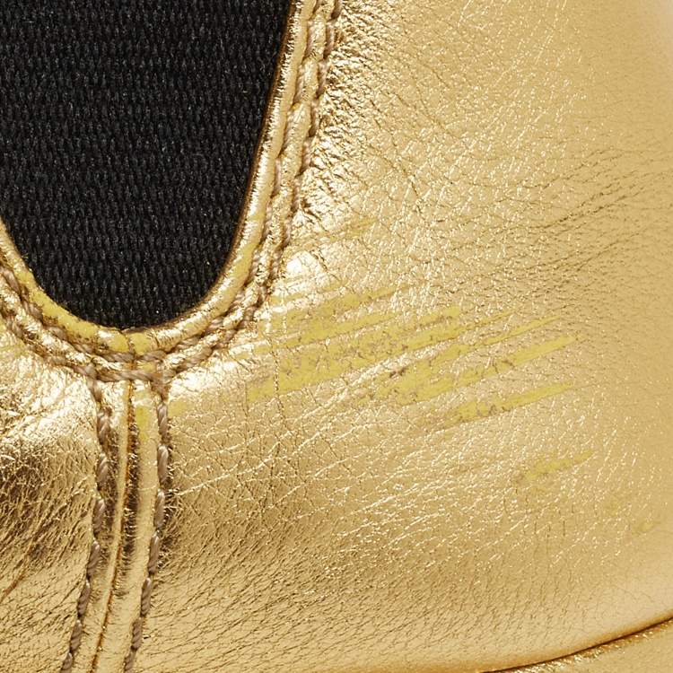 Pre Owned Prada Metallic Gold  Leather Ankle Boots Size 37