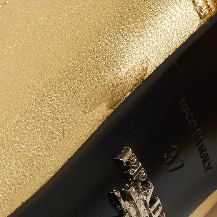 Pre Owned Prada Metallic Gold  Leather Ankle Boots Size 37