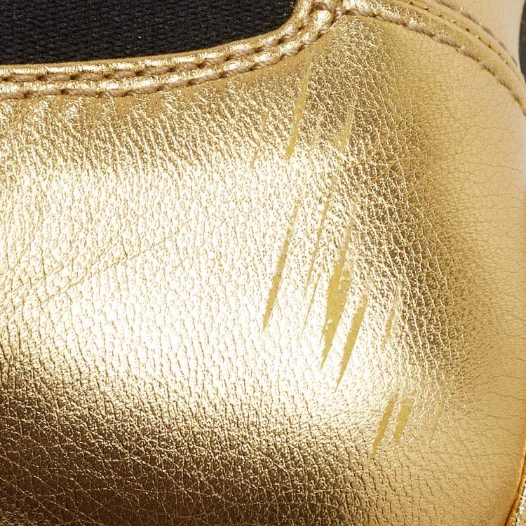 Pre Owned Prada Metallic Gold  Leather Ankle Boots Size 37