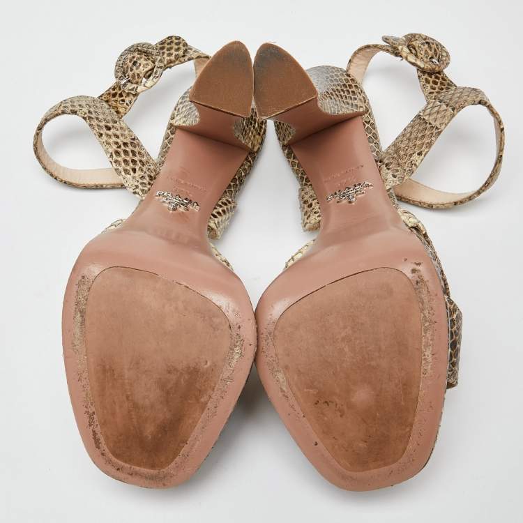 Pre Owned Prada Two Tone Watersnake Platform Ankle Strap Sandals Size 37.5