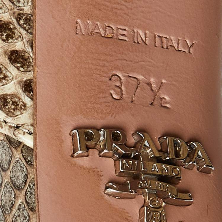 Pre Owned Prada Two Tone Watersnake Platform Ankle Strap Sandals Size 37.5