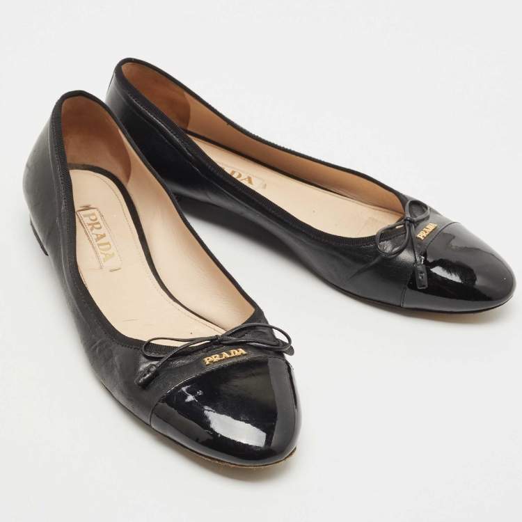 Pre Owned Prada Black Patent and Leather Cap Toe Ballet Flats Size 39