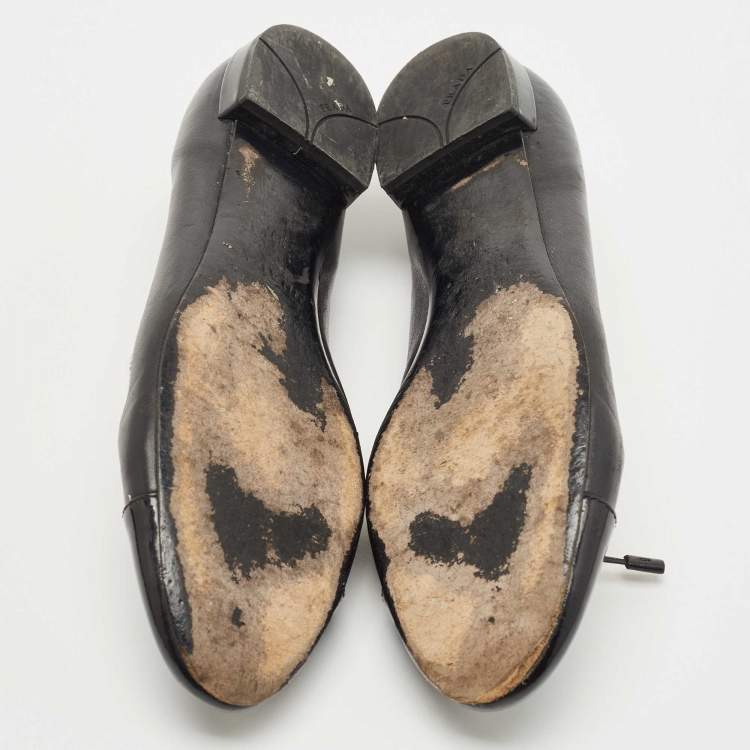 Pre Owned Prada Black Patent and Leather Cap Toe Ballet Flats Size 39