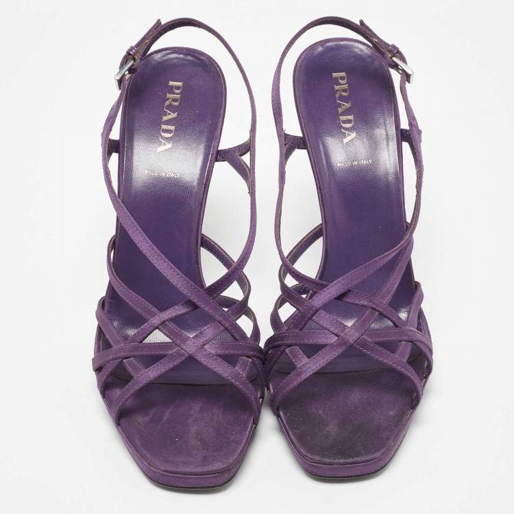 Pre Owned Prada Purple Satin Strappy Slingback Sandals Size 39.5