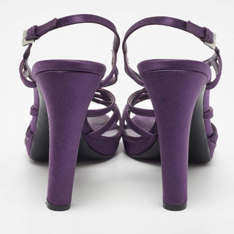 Pre Owned Prada Purple Satin Strappy Slingback Sandals Size 39.5