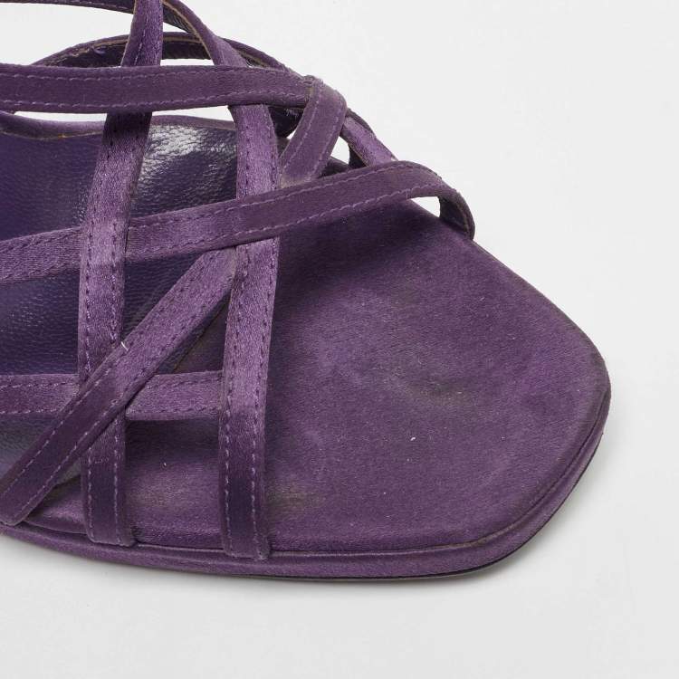 Pre Owned Prada Purple Satin Strappy Slingback Sandals Size 39.5