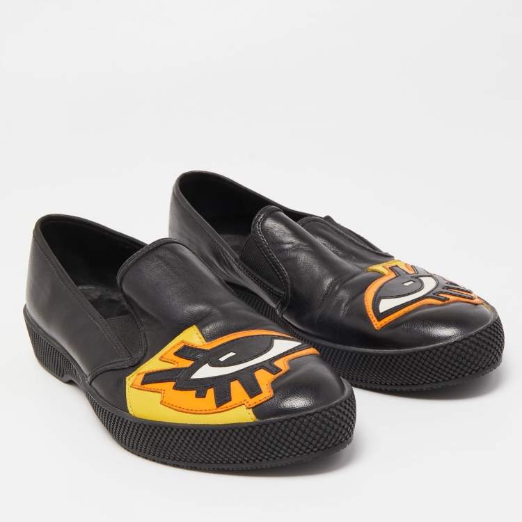 Pre Owned Prada Black Leather Smoking Slippers Size 37.5