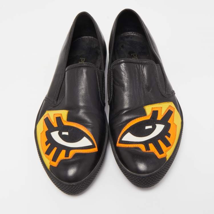 Pre Owned Prada Black Leather Smoking Slippers Size 37.5
