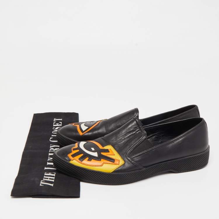 Pre Owned Prada Black Leather Smoking Slippers Size 37.5