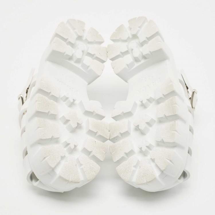 Pre Owned Prada White Leather and Rubber Monolith Platform Sandals Size 35