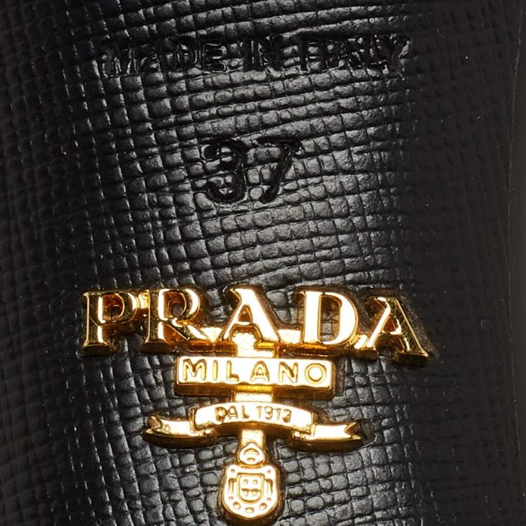 Pre Owned Prada Black Leather Pointed Toe Slingback Sandals Size 37