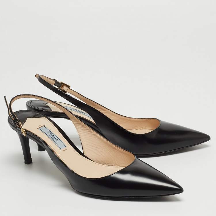 Pre Owned Prada Black Leather Pointed Toe Slingback Sandals Size 37