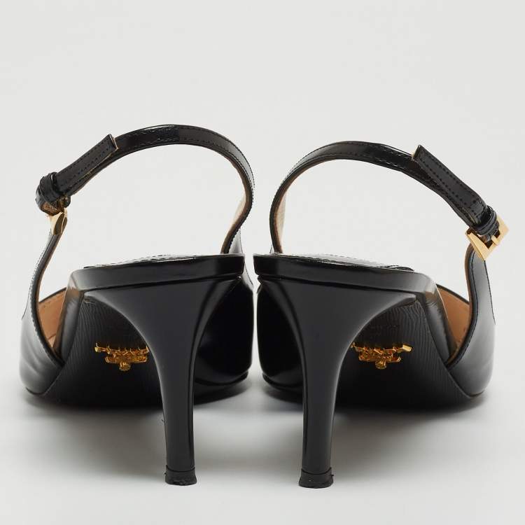 Pre Owned Prada Black Leather Pointed Toe Slingback Sandals Size 37