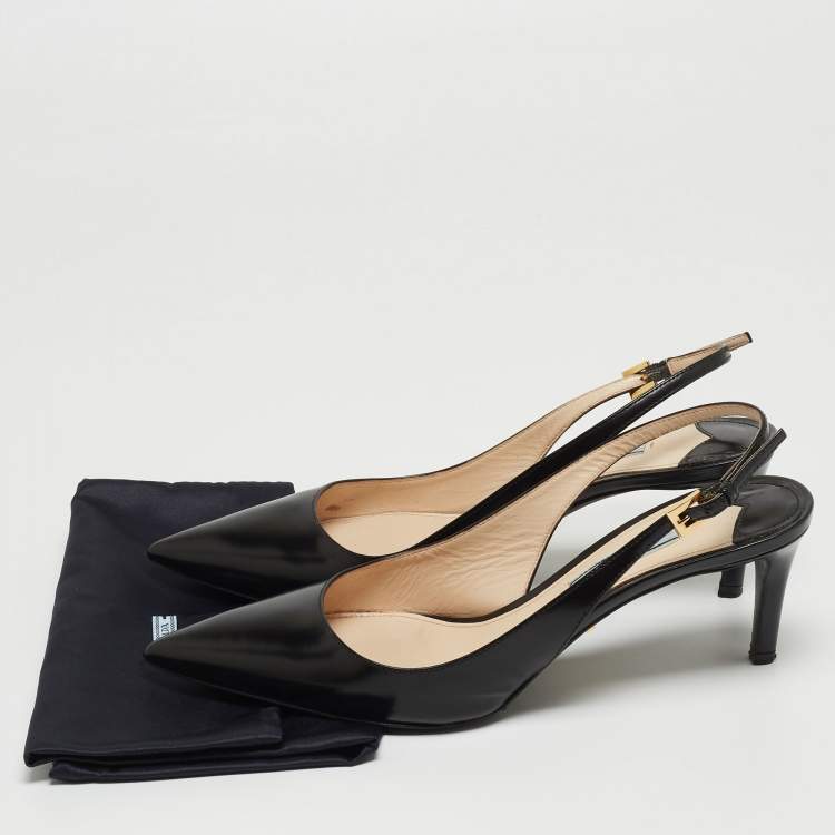 Pre Owned Prada Black Leather Pointed Toe Slingback Sandals Size 37