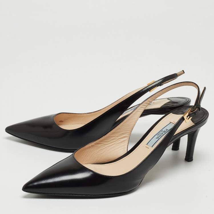 Pre Owned Prada Black Leather Pointed Toe Slingback Sandals Size 37