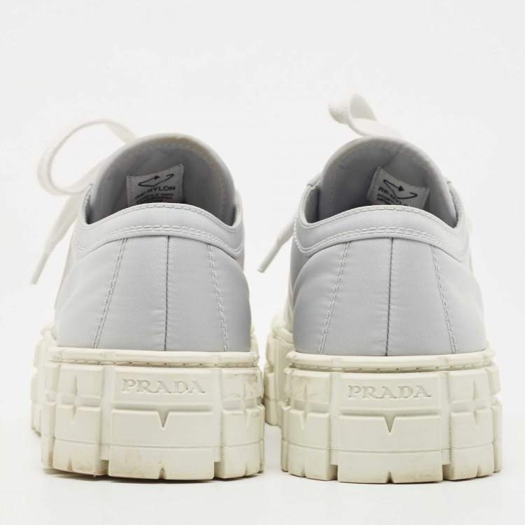Pre Owned Prada Grey Nylon Double Wheel Lace Up Sneakers Size 40