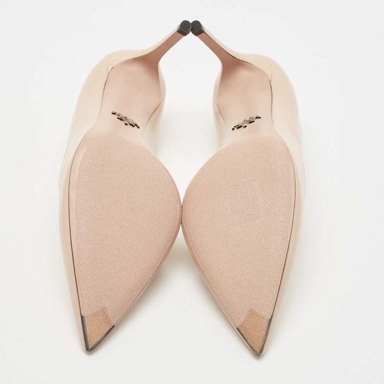 Pre Owned Prada Beige Saffiano Patent Leather Pointed Toe Pumps Size 39