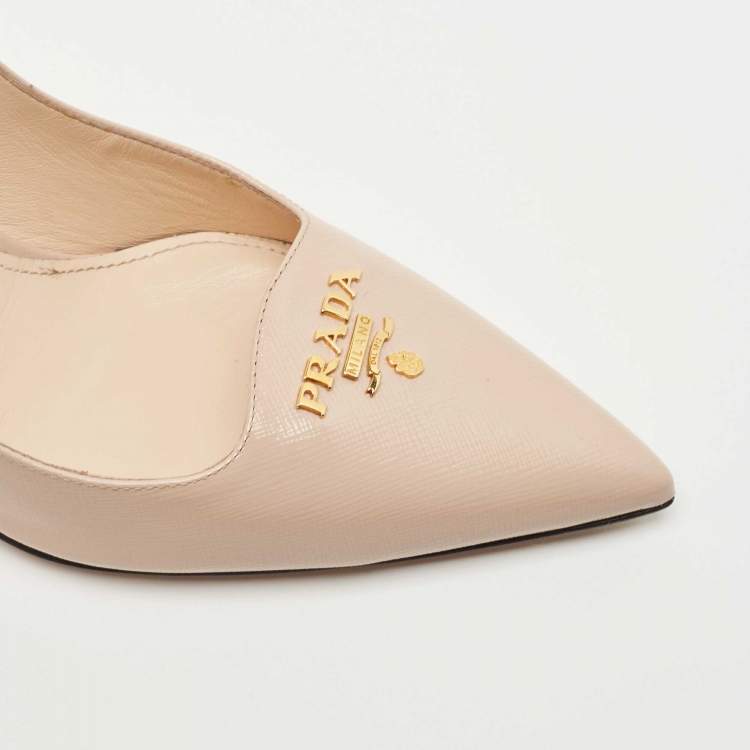Pre Owned Prada Beige Saffiano Patent Leather Pointed Toe Pumps Size 39