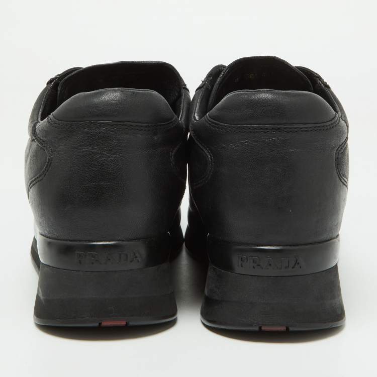 Pre Owned Prada Black Leather Low Top Sneakers Size 40.5